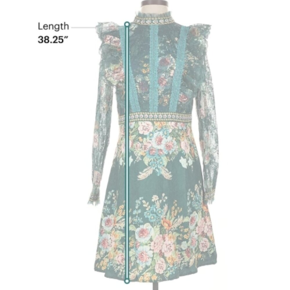 Glory & Co Teal Floral Lace Long Sleeve Mini Dress Vtg Garden Party Cottagecore - Picture 6 of 7